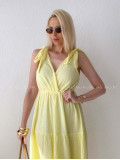 Mušelínové maxi šaty s viazaním na ramenách žlté AB 159