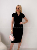 Rebrované priliehavé midi šaty s golierom čierne AB 148