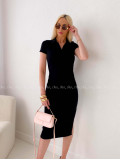 Rebrované priliehavé midi šaty s golierom čierne AB 148