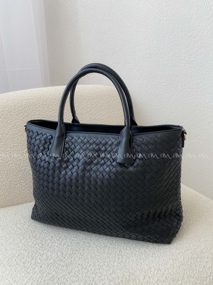 Prepletaná shopper kabelka čierna 