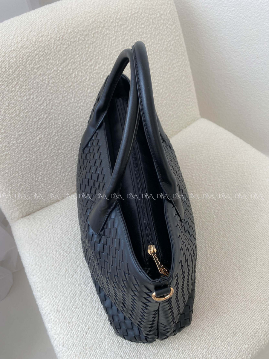 Prepletaná shopper kabelka čierna 