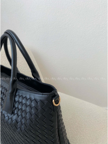 Prepletaná shopper kabelka čierna 