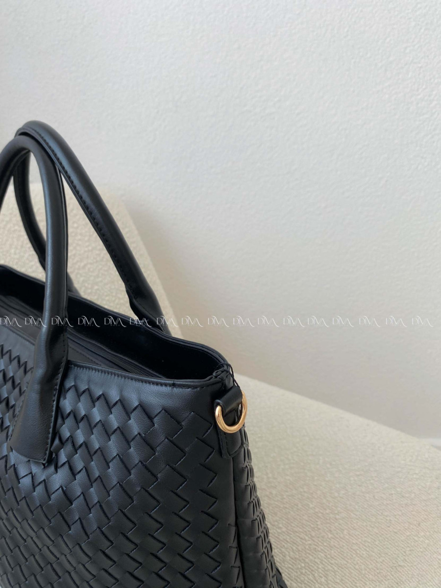 Prepletaná shopper kabelka čierna 