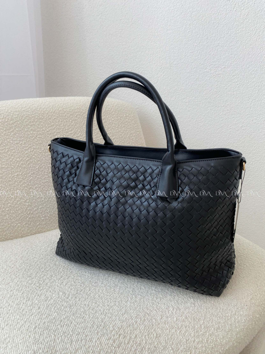 Prepletaná shopper kabelka čierna 