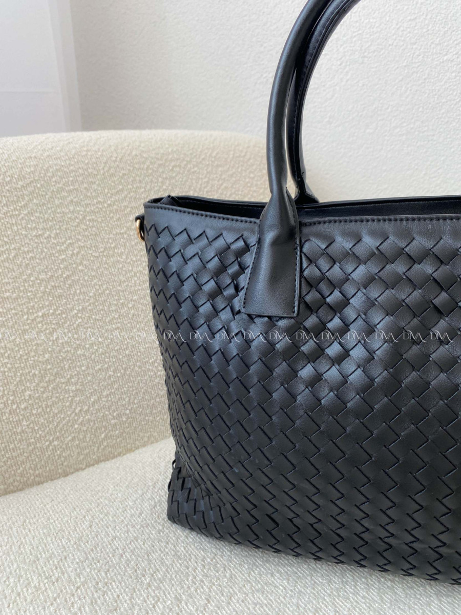 Prepletaná shopper kabelka čierna 