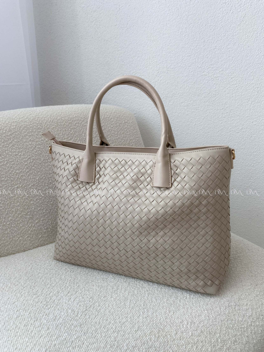 Prepletaná shopper kabelka béžová