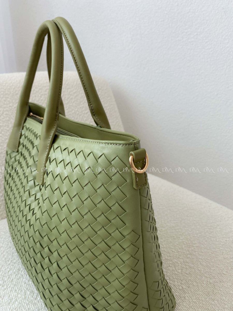Prepletaná shopper kabelka zelená