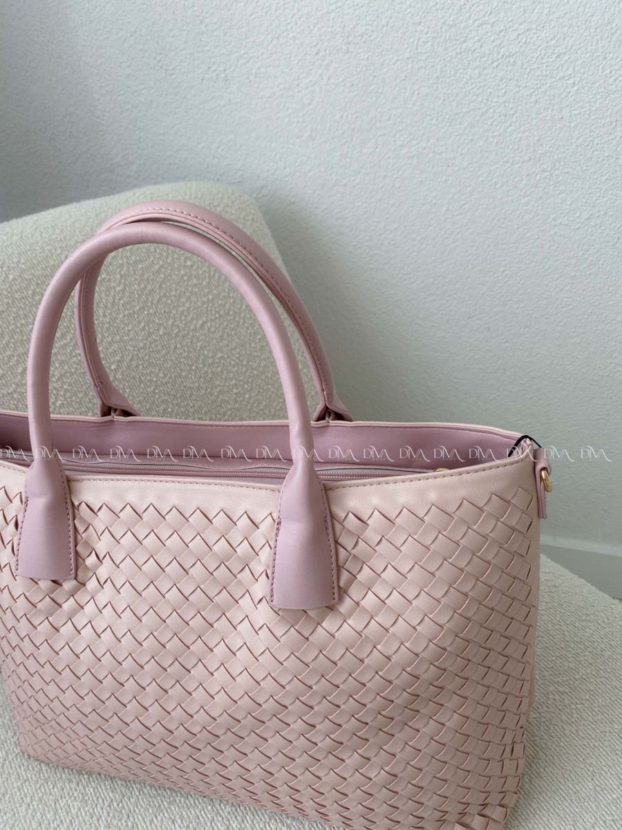 Prepletaná shopper kabelka púdrovo ružová