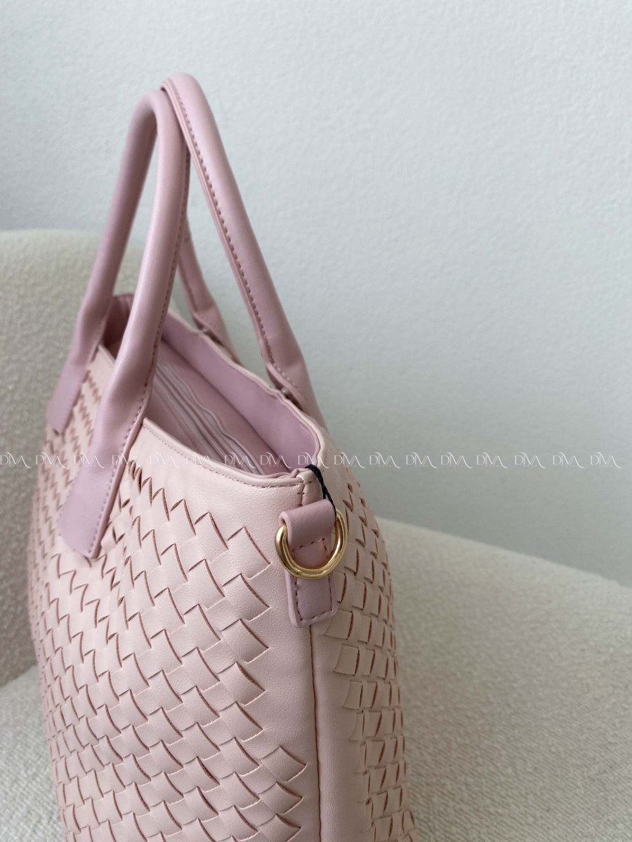 Prepletaná shopper kabelka púdrovo ružová