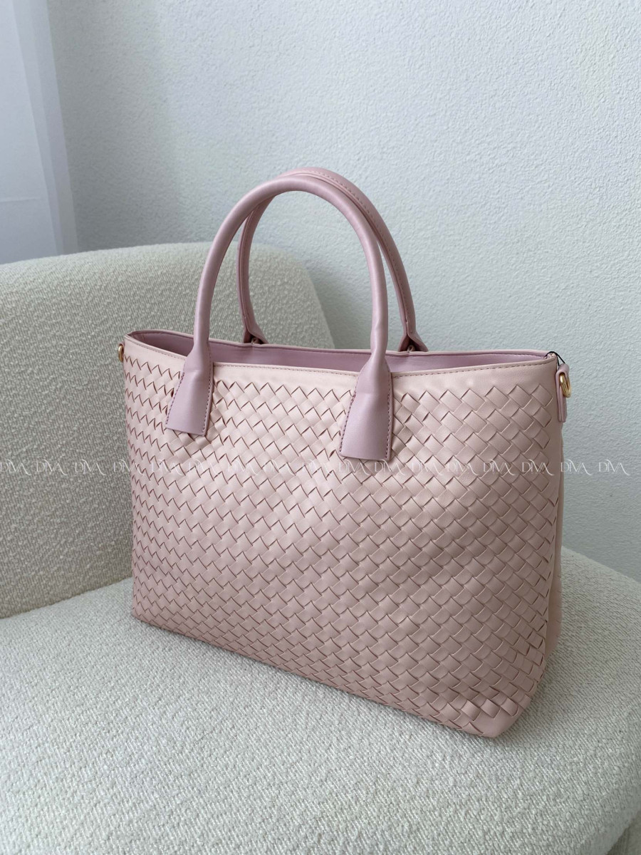 Prepletaná shopper kabelka púdrovo ružová