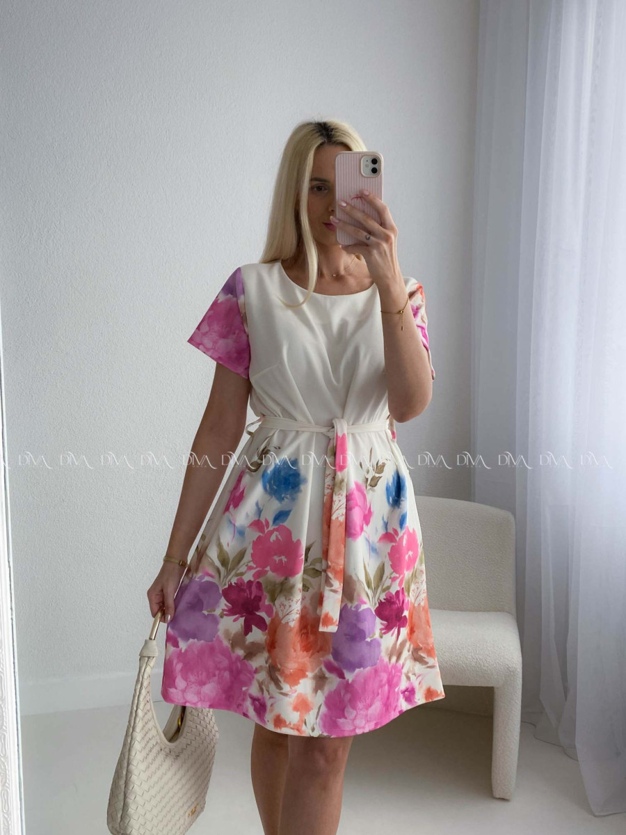 Kvetované šaty Mia smotanové AB 164