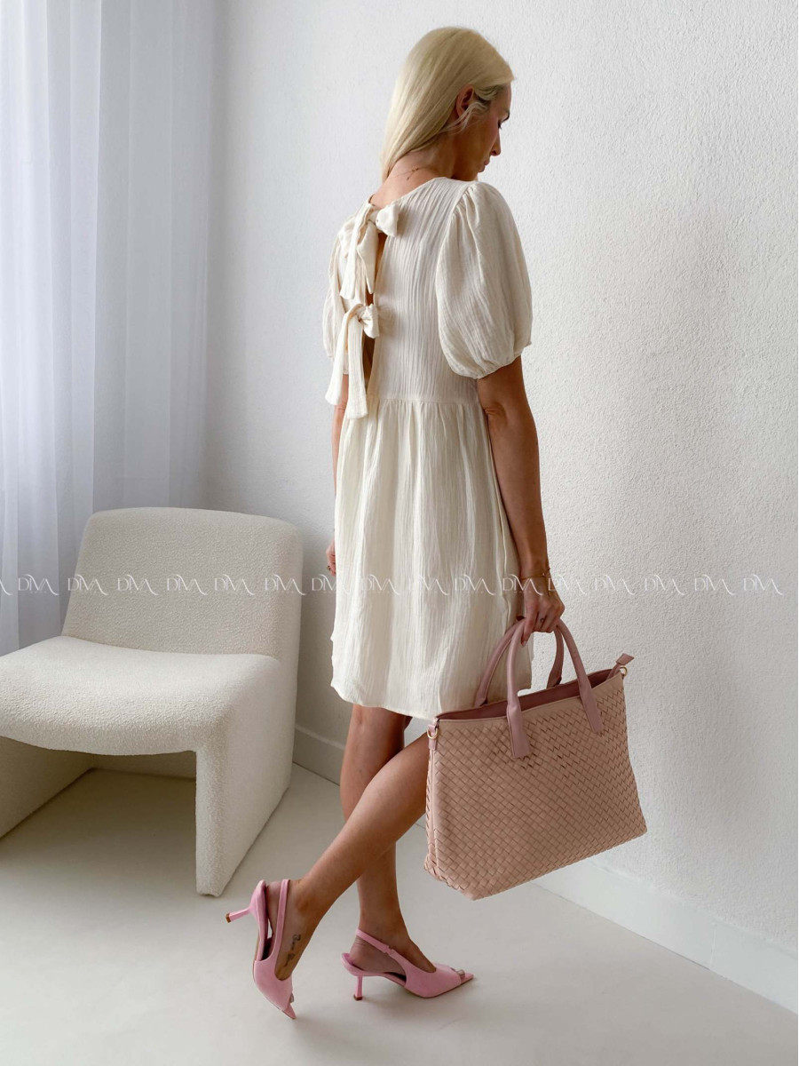 Mušelínové šaty s mašľami na chrbte maslové AB 174