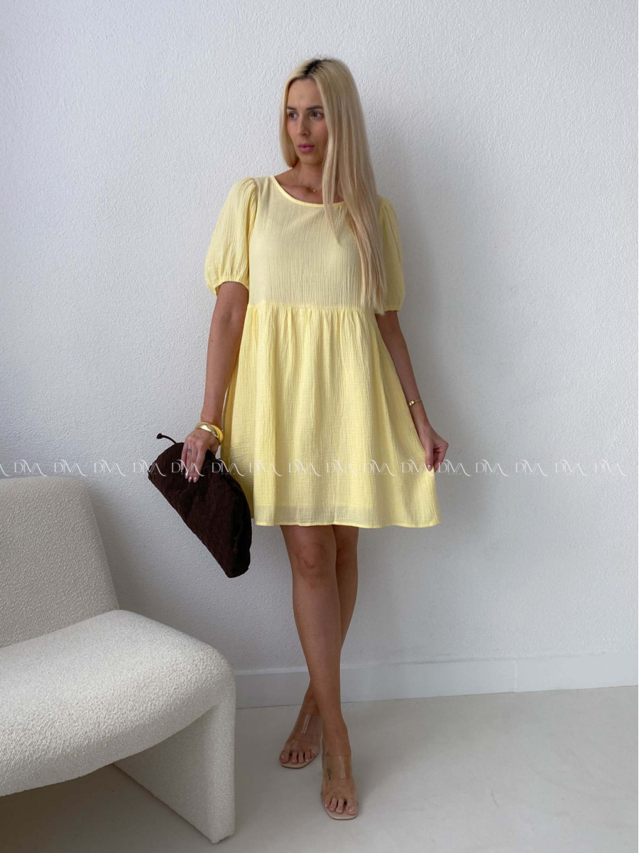 Mušelínové šaty s mašlemi na zádech žluté AB 174