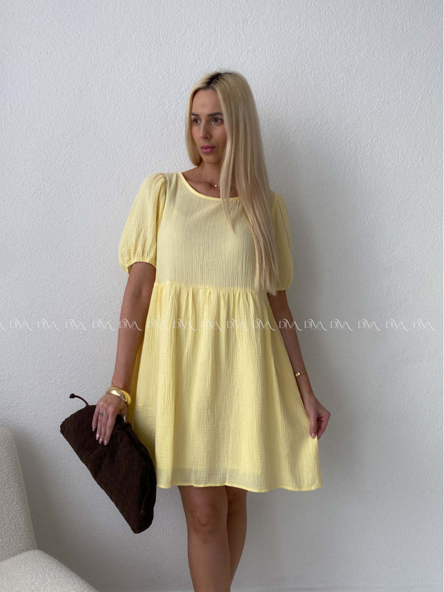 Mušelínové šaty s mašlemi na zádech žluté AB 174