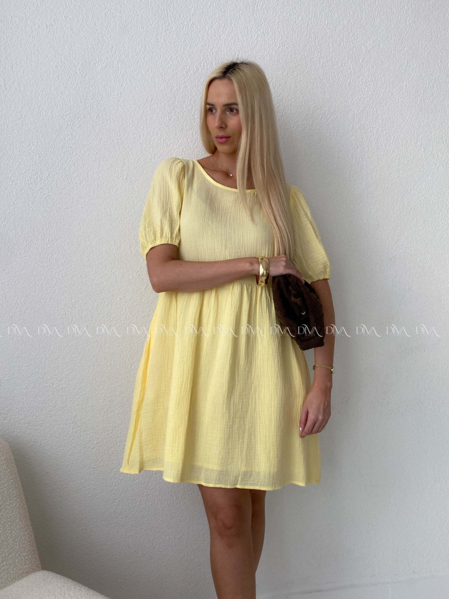 Mušelínové šaty s mašlemi na zádech žluté AB 174