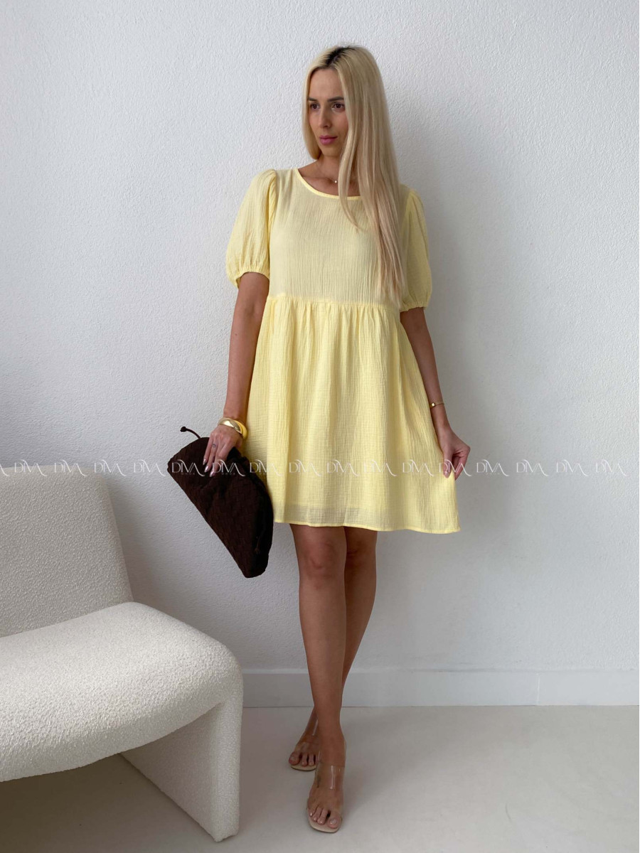 Mušelínové šaty s mašlemi na zádech žluté AB 174