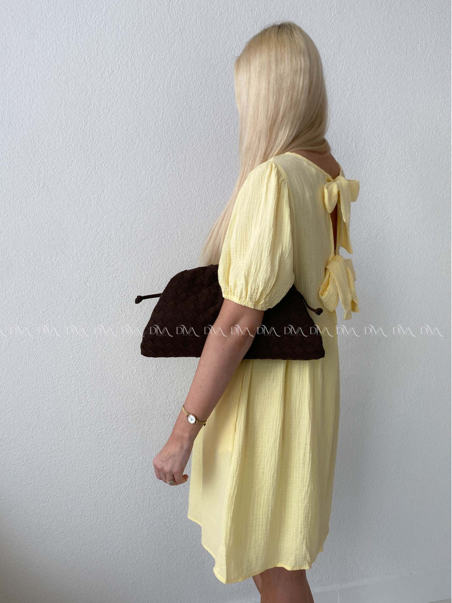 Mušelínové šaty s mašlemi na zádech žluté AB 174