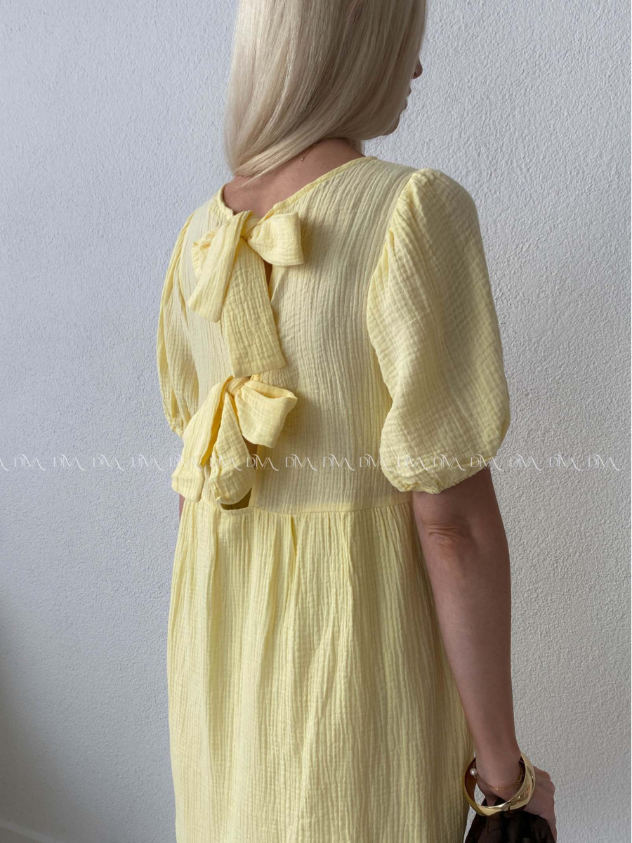 Mušelínové šaty s mašlemi na zádech žluté AB 174