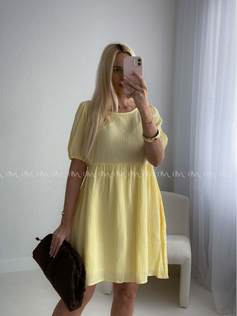 Mušelínové šaty s mašlemi na zádech žluté AB 174