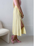 Midi mušelínová sukňa s rázporkom žltá AB 176