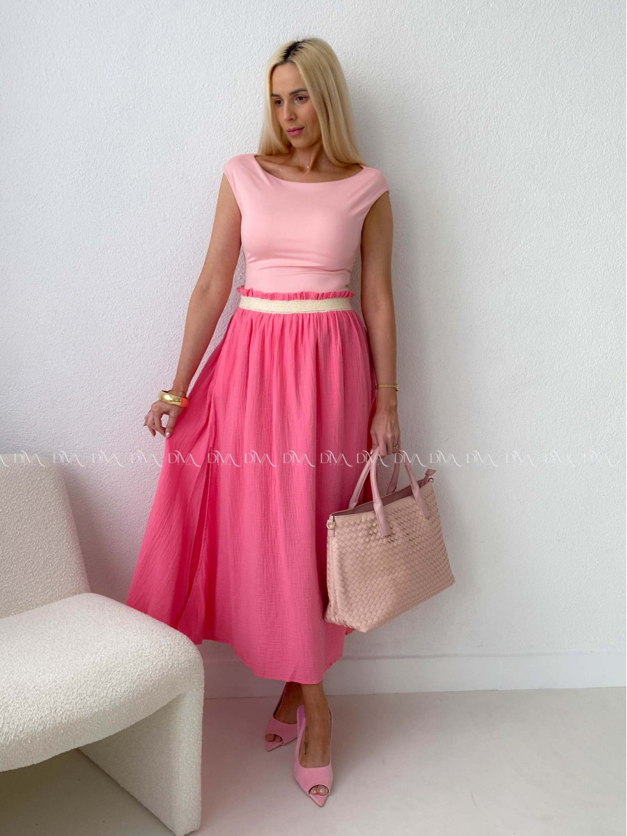 Midi mušelínová sukňa s rázporkom coral AB 176