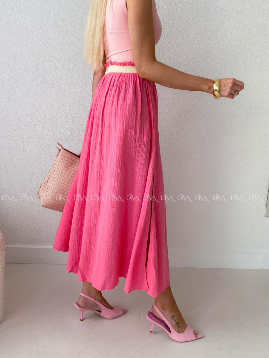 Midi mušelínová sukňa s rázporkom coral AB 176