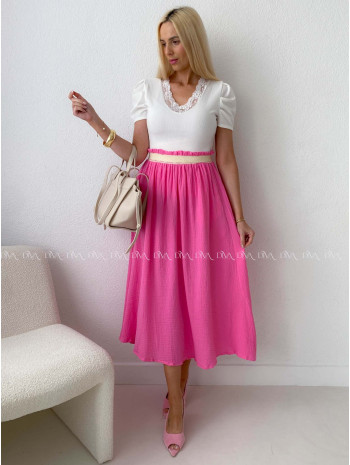 Midi mušelínová sukňa s rázporkom ružová AB 176