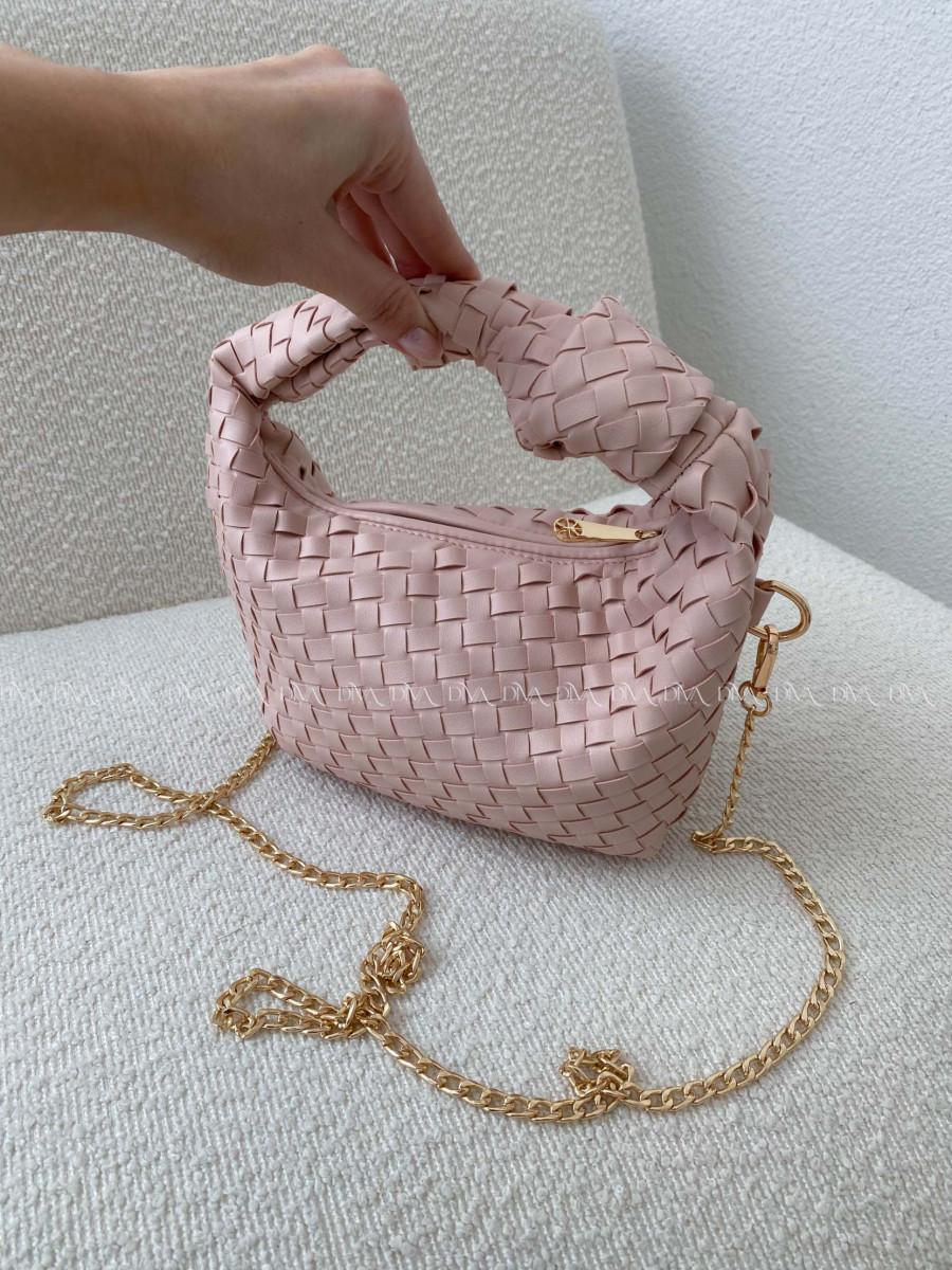 Prepletaná kabelka s uzlom pudrovo ružová