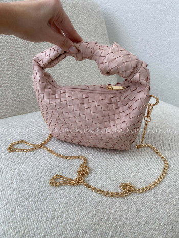 Prepletaná kabelka s uzlom pudrovo ružová