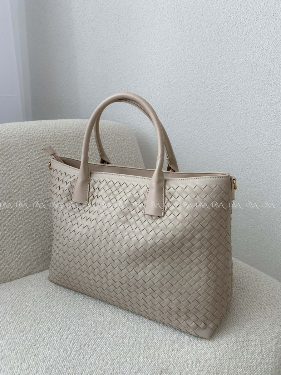 Prepletaná shopper kabelka béžová