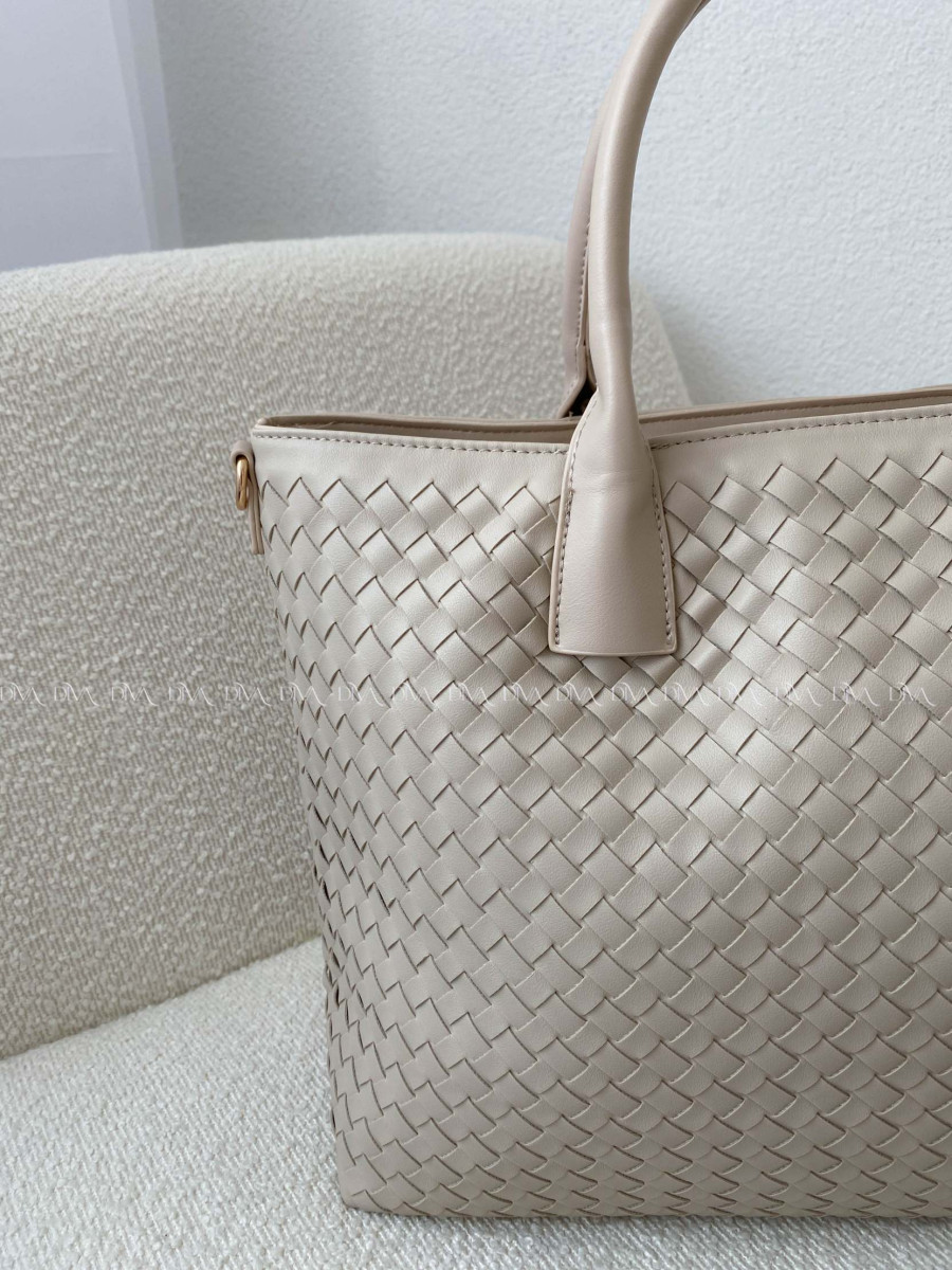 Prepletaná shopper kabelka béžová