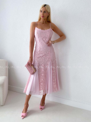 Háčkované elegantné maxi šaty na ramienka ružové AB 165