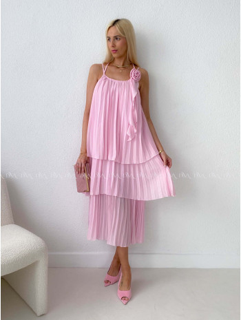 Elegantné plisované maxi šaty s ružou ružové AB 168