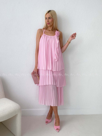 Elegantné plisované maxi šaty s ružou ružové AB 168