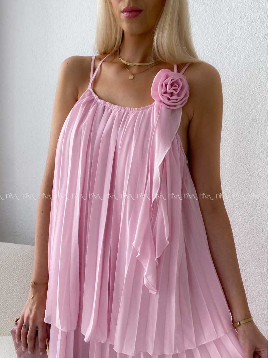 Elegantné plisované maxi šaty s ružou ružové AB 168