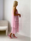 Elegantné plisované maxi šaty s ružou ružové AB 168