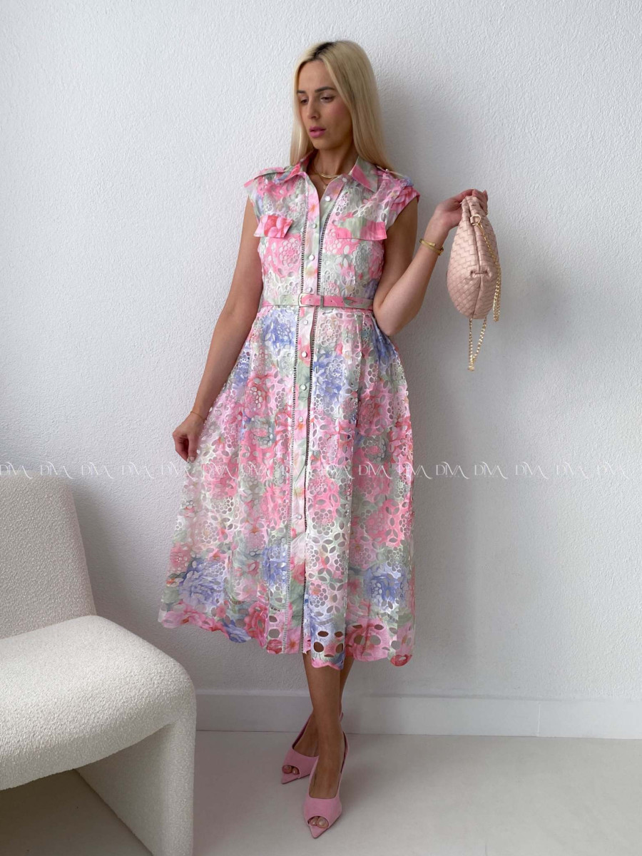 Háčkované midi šaty kvetinové s golierom AB 167