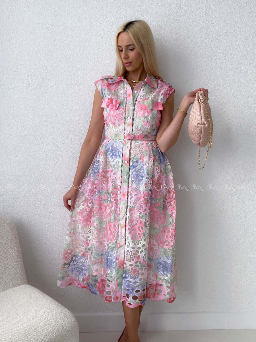 Háčkované midi šaty kvetinové s golierom AB 167