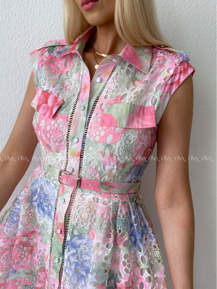 Háčkované midi šaty kvetinové s golierom AB 167