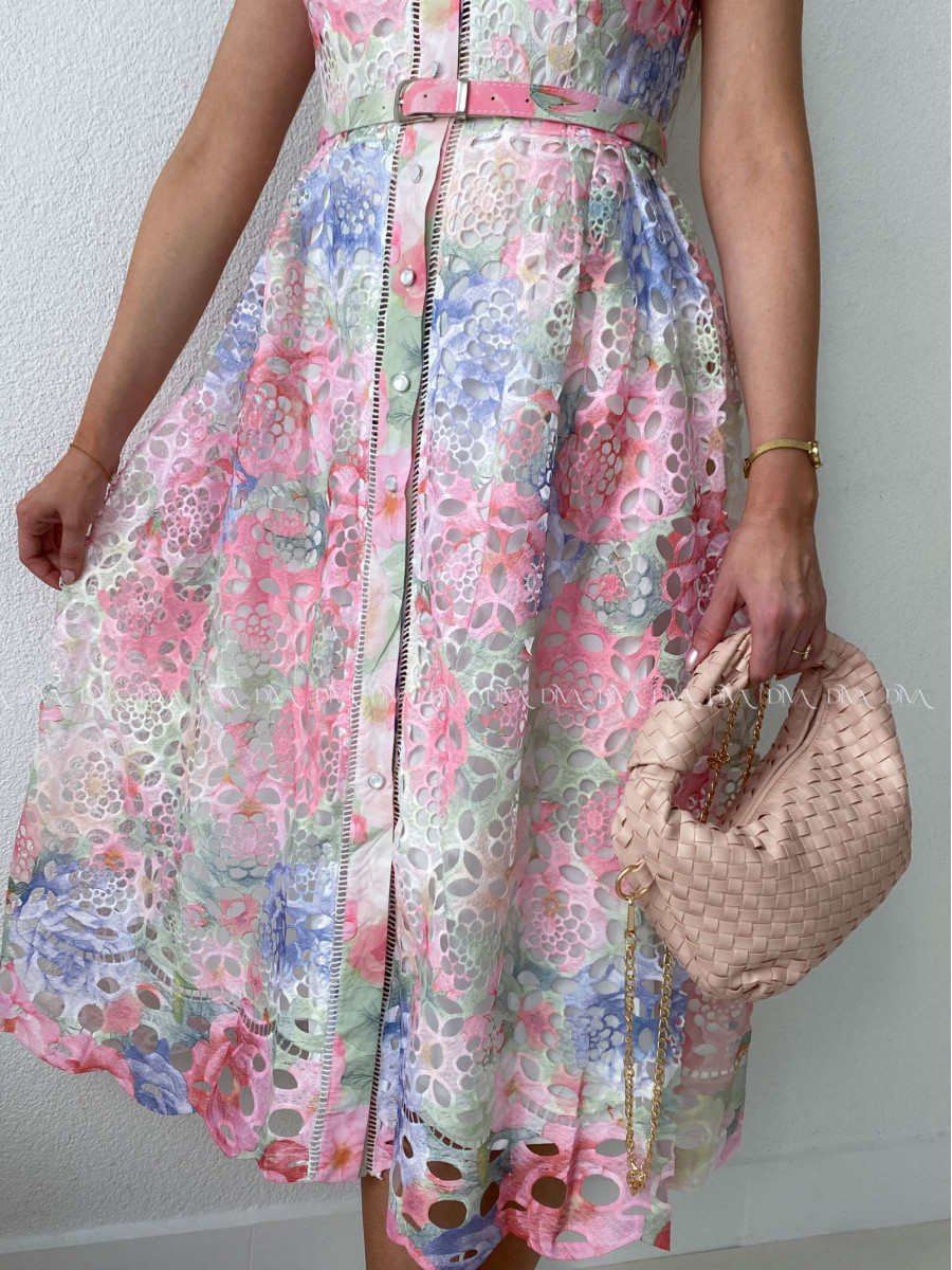 Háčkované midi šaty kvetinové s golierom AB 167