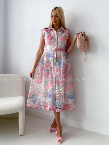 Háčkované midi šaty kvetinové s golierom AB 167