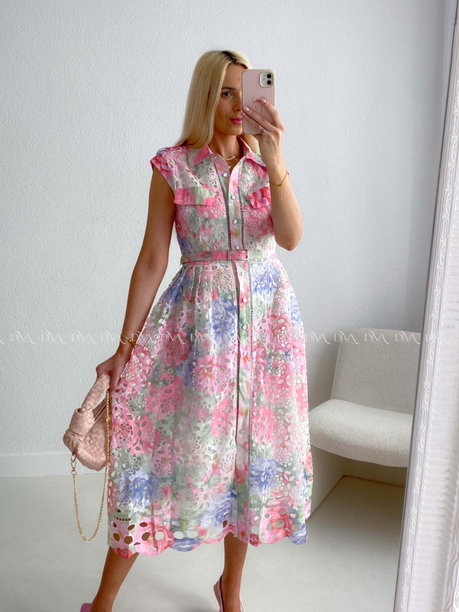 Háčkované midi šaty kvetinové s golierom AB 167