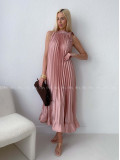 Elegantné saténové plisované maxi šaty blush pink AB 171