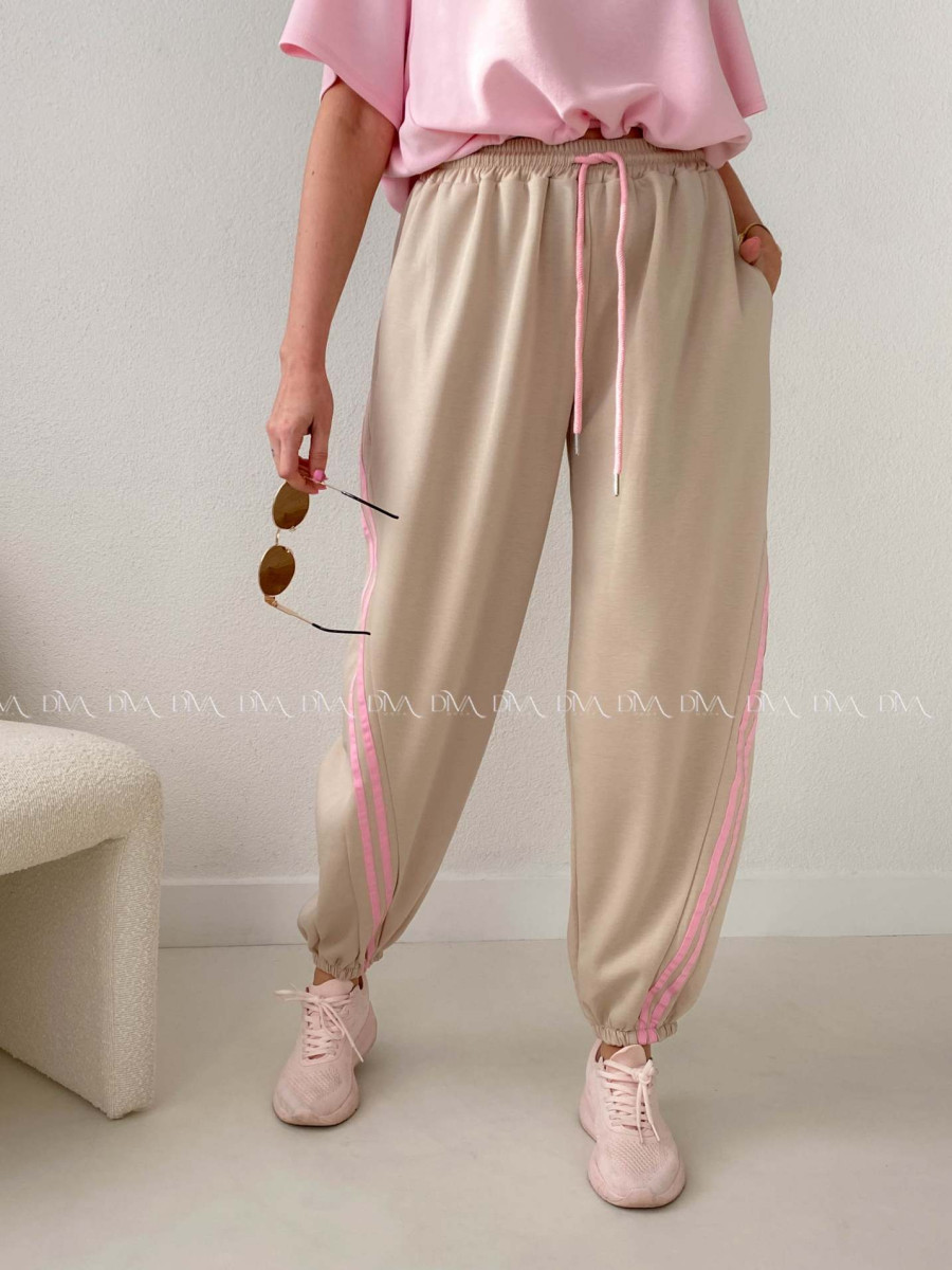 Balónové tepláky s pruhom béžové AB 157