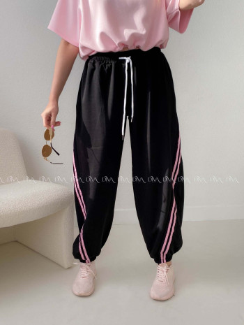 Balónové tepláky s pruhom čierne AB 157