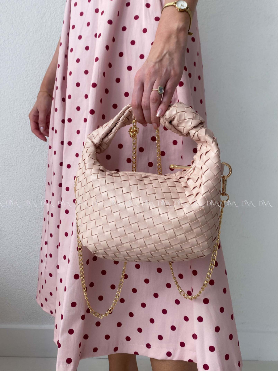 Prepletaná kabelka s uzlom pudrovo ružová