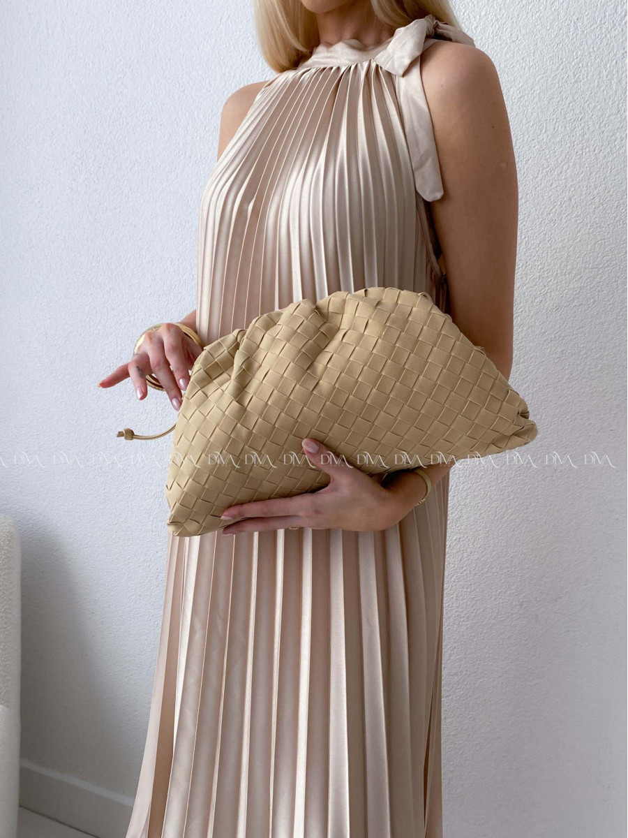 Prepletaná pouch kabelka s remienkom béžová