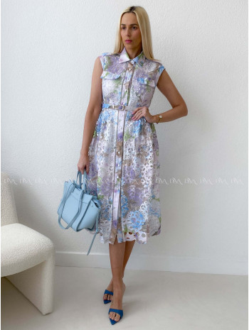 Háčkované midi šaty kvetinové s golierom fialkovo - modré AB 167