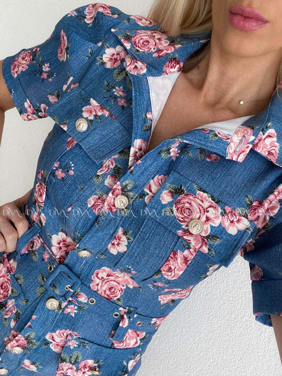 Puzdrové kvetované mini šaty modré AB 183