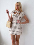 Puzdrové bodkované mini šaty s mašľou smotanové AB 184